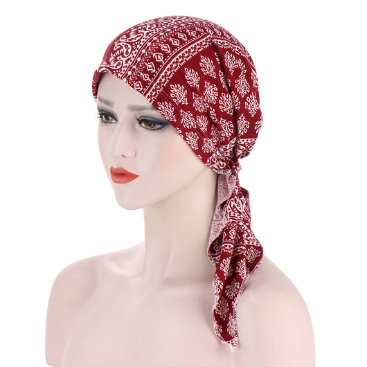 Pañuelo Floral Curvo con Dos Colas para la Cabeza - Image 11