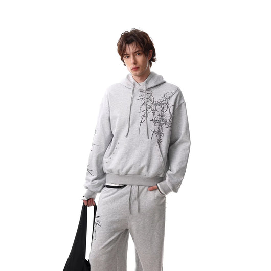 Sudadera con Capucha Retro Estilo Europeo Americano con Tachuelas Cruzadas para Hombre