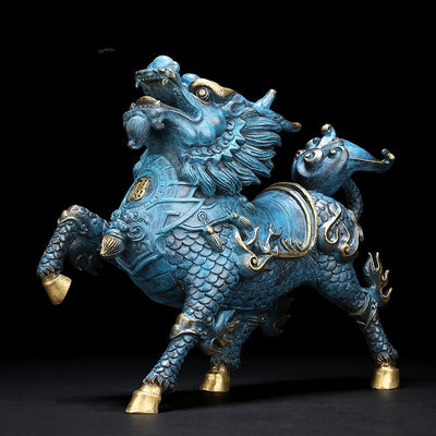Par de Ornamentos Feng Shui Fire Kirin en Cobre - Decoración del Hogar