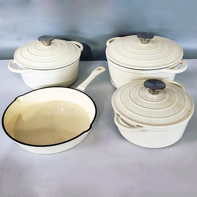 Juego de 4 Piezas de Cocotte de Hierro Fundido Esmaltado Blanco Interior - Image 8
