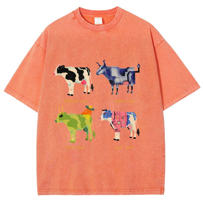 Playera Retro de Algodón con Estampado Divertido de Vaca para Hombre - Image 36