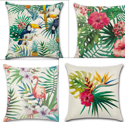 Almohada Decorativa Flor Tropical Flamenco Hibisco Lino - Image 11
