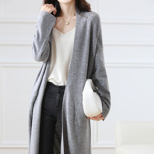 Cardigan Largo de Lana Tejida para Mujer