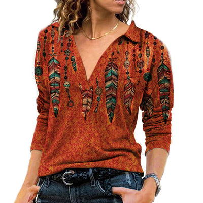 Blusa Retro Cuello V Manga Larga para Mujer - Image 5