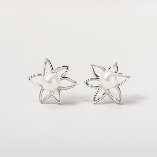 Aretes de Flor con Perlas Hipoalergénicos Blanco Fungus - Image 8