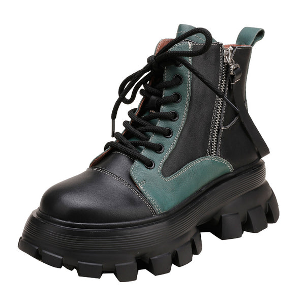 Botas Martin Vintage de Cuero con Suela Gruesa y Bloques de Color - Image 3