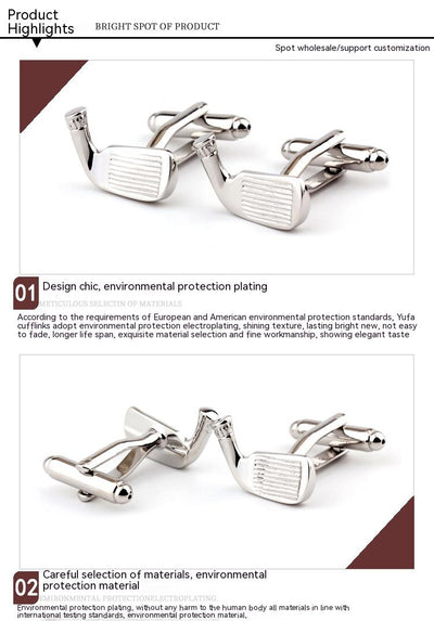 Gemelos para Camisa Ejecutivos Diseño Raqueta de Golf en Metal Plateado - Image 9
