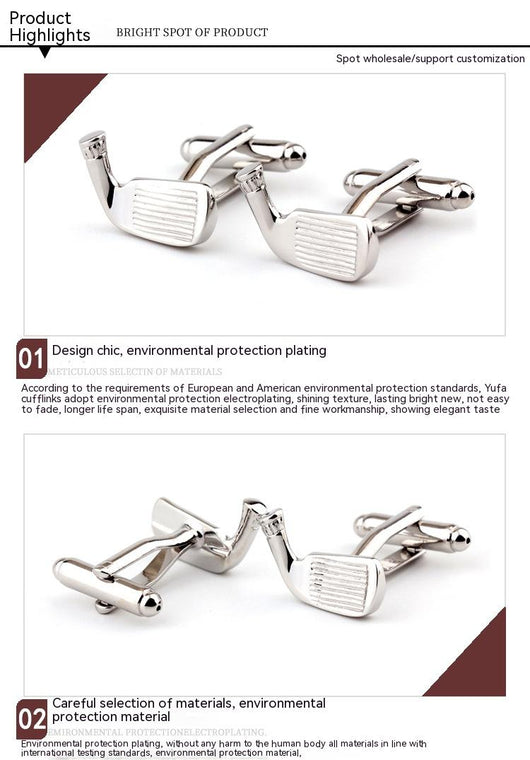 Gemelos para Camisa Ejecutivos Diseño Raqueta de Golf en Metal Plateado - Image 9