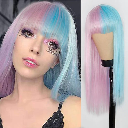 Peluca Cosplay Bicolor con Flequillo Liso - Doble Tono - Image 28