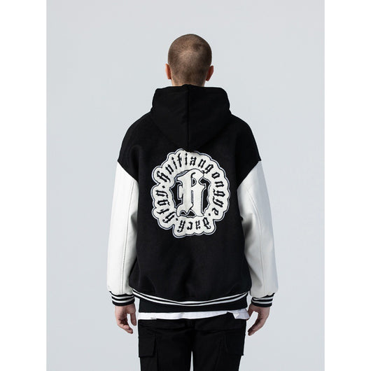 Chaqueta Universitaria Hip Hop con Mangas de Cuero y Bordados - Image 17