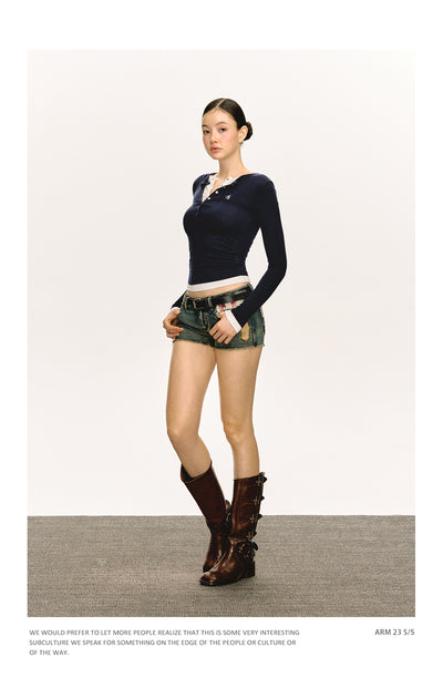 Camiseta Manga Larga Slim-fit con Cuello Falso Tejido Doble Capa - Image 19