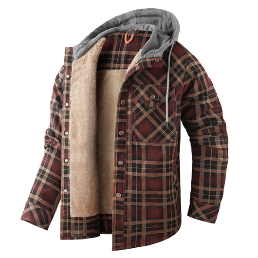 Chaqueta Acolchada Térmica a Cuadros con Capucha y Forro Polar para Hombre - Image 6