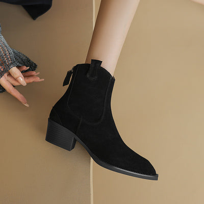 Botas Cortas con Tacón Robusto y Punta Afilada con Cierre Trasero para Mujer - Image 4