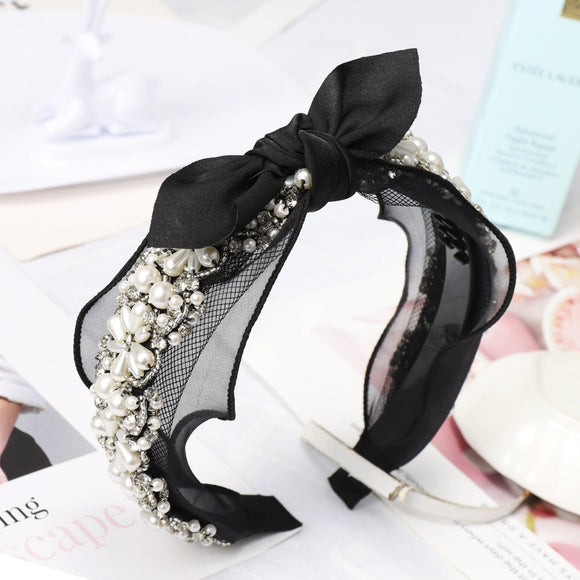 Diadema de Encaje con Perlas y Cristales