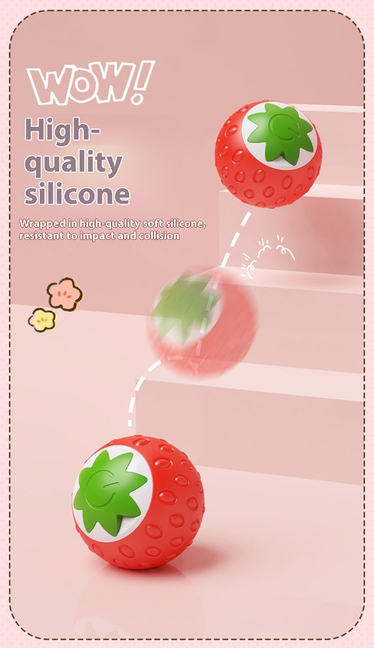 Green electric pet toy ball with a textured surface and a white strawberry-like design featuring a power button. - Image 17