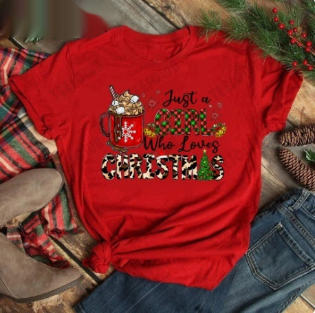 Red women's t-shirt with "Merry Christmas" text and three Christmas trees, featuring buffalo plaid and leopard print. - Image 9