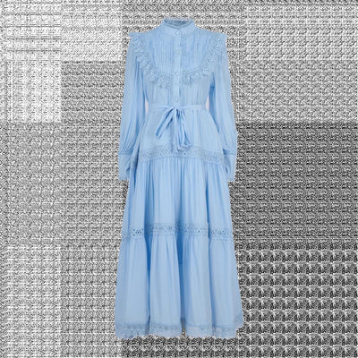 Falda Larga Elegante con Blusa Bordada y Mangas Linterna Ajustadas - Image 12