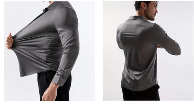 Camisa Elástica sin Costuras para Hombre Talla Grande - Manga Larga Antirruga - Image 24