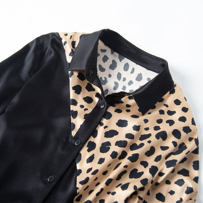 Blusa de Seda Estampado Leopardo Manga Larga para Mujer - Image 4