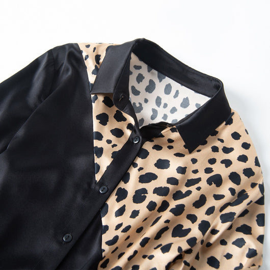 Blusa de Seda Estampado Leopardo Manga Larga para Mujer - Image 4