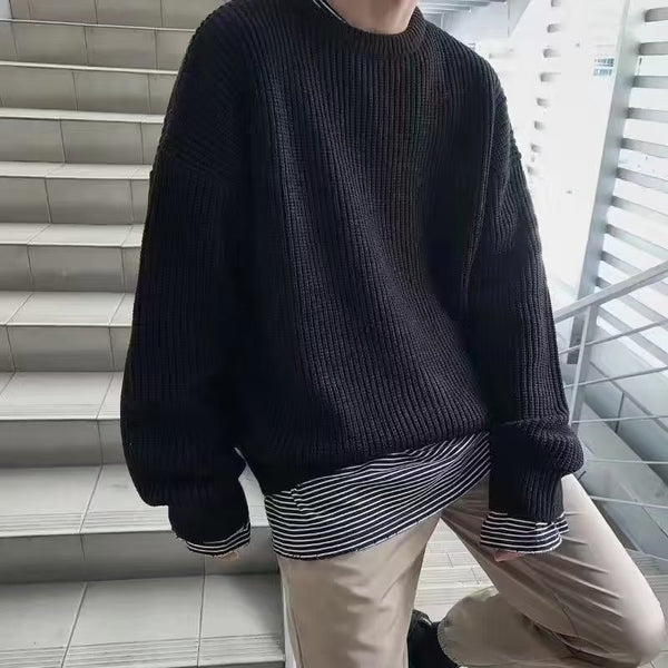 Suéter Cuello Redondo Retro Casual Holgado