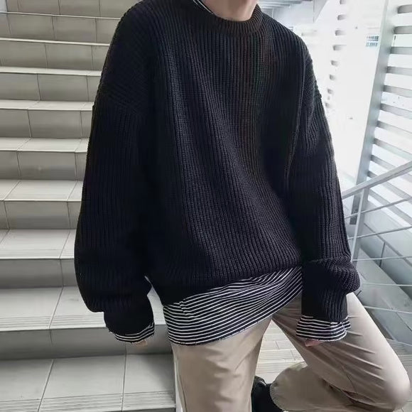 Suéter Cuello Redondo Retro Casual Holgado