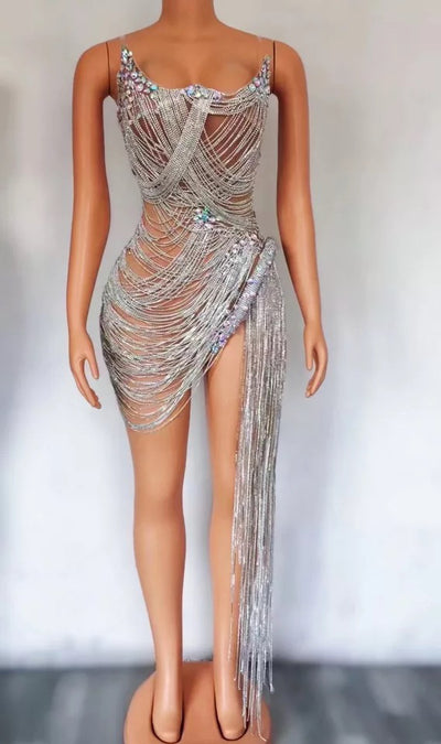 Vestido Tubo de Fiesta con Strass y Cadena Borla - Estilo Europeo Americano - Image 7