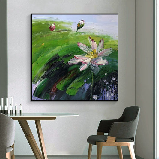 Cuadro al Óleo Abstracto: Paisaje Rural Pintado a Mano