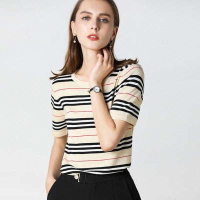 Suéter Camiseta Coreana a Rayas Holgada Básica - Image 11