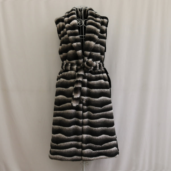 Chaleco Talla Grande con Solapa Ancha y Estampado Cebra