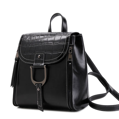 Mochila de Cuero Genuino para Mujer - Estilo Coreano con Hebilla y Acabado Encerado - Image 8
