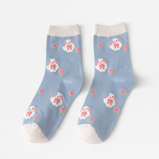Calcetines de Tubo de Algodón con Diseño Adorable de Conejo Azul - Image 14