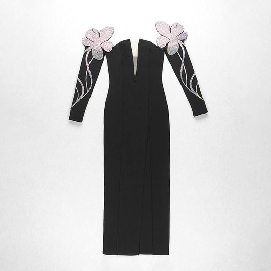 Vestido Bandage Tubo Manga Larga Escote V Estampado Diamante - Image 19