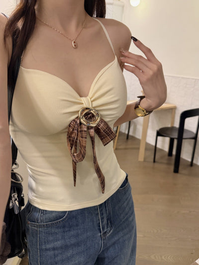 Camiseta Halter Ajustada con Lazo Decorativo para Mujer - Image 34