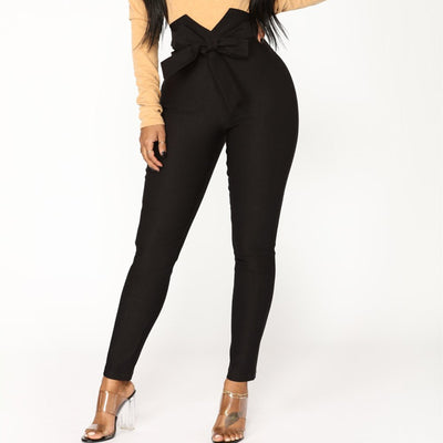 Pantalones Lápiz Casual de Cintura Alta Elástica con Cordones - Image 6