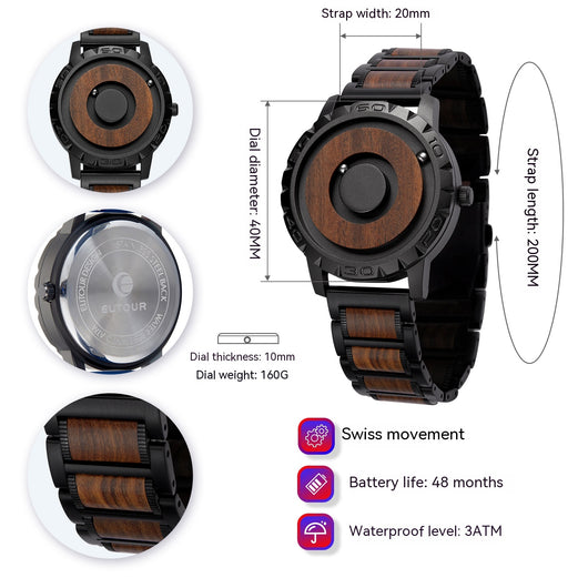 Reloj Minimalista de Bola Magnética en Palo de Rosa Sudafricano - Image 11