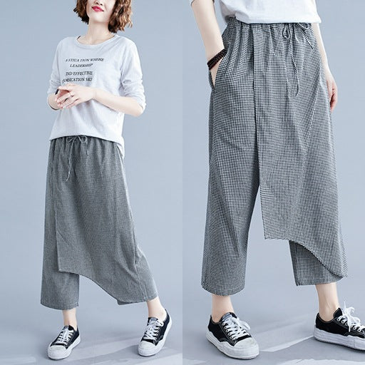 Pantalones Casuales Talla Grande en Algodón y Lino a Cuadros - Image 5