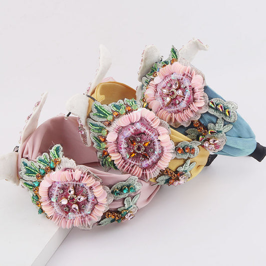 Diadema de Flanela con Lentejuelas, Mariposa, Diamantes y Flores