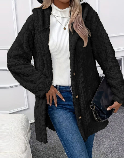 Abrigo Cardigan con Capucha y Botones - Chaqueta Larga de Invierno Color Sólido - Image 38