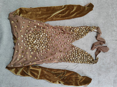Traje de Presentación Elástico Gris Terciopelo con Cristales Brillantes para Mujer - Image 17