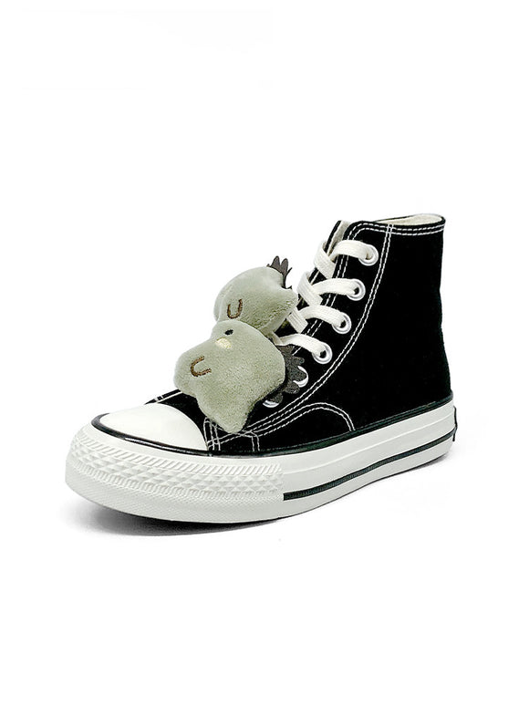 Zapatillas Altas de Lona Negra con Diseño Dinosaurio Versátil