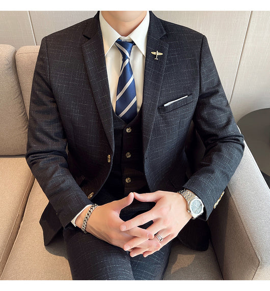 Traje de Esmoquin Tres Piezas Cuadros Mesh para Hombre - Image 14