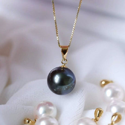 Collar de Perla Negra de Agua Dulce Natural con Incrustación de Oro 18K - Image 3