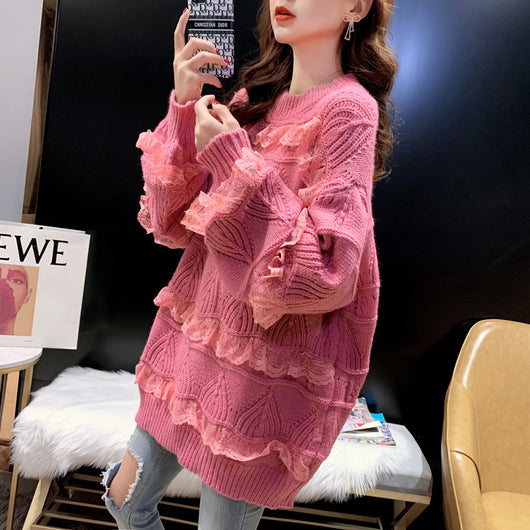 Suéter de Encaje Liso Oversized para Mujer - Image 9