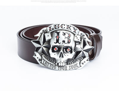 Cinturón de Cuero para Hombre con Hebilla Calavera Skateboard - Image 18