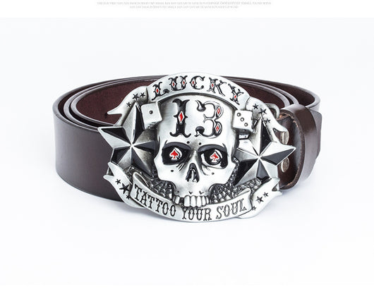 Cinturón de Cuero para Hombre con Hebilla Calavera Skateboard - Image 18