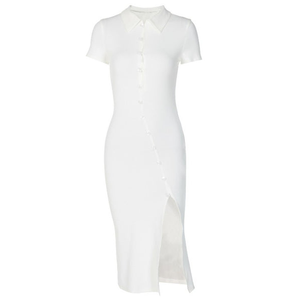 Vestido Camisero Otoñal con Abertura Lateral y Cuello Elegante