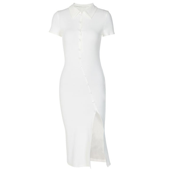 Vestido Camisa Outonal com Fenda Lateral e Gola Elegante