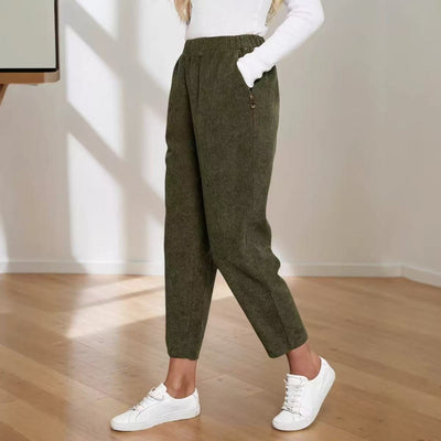 Pantalones Rectos de Cintura Alta con Bolsillos en Pana - Image 10