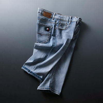 Pantalones Cortos de Mezclilla Azul Claro Elásticos para Hombre - Comodidad Veraniega - Image 11